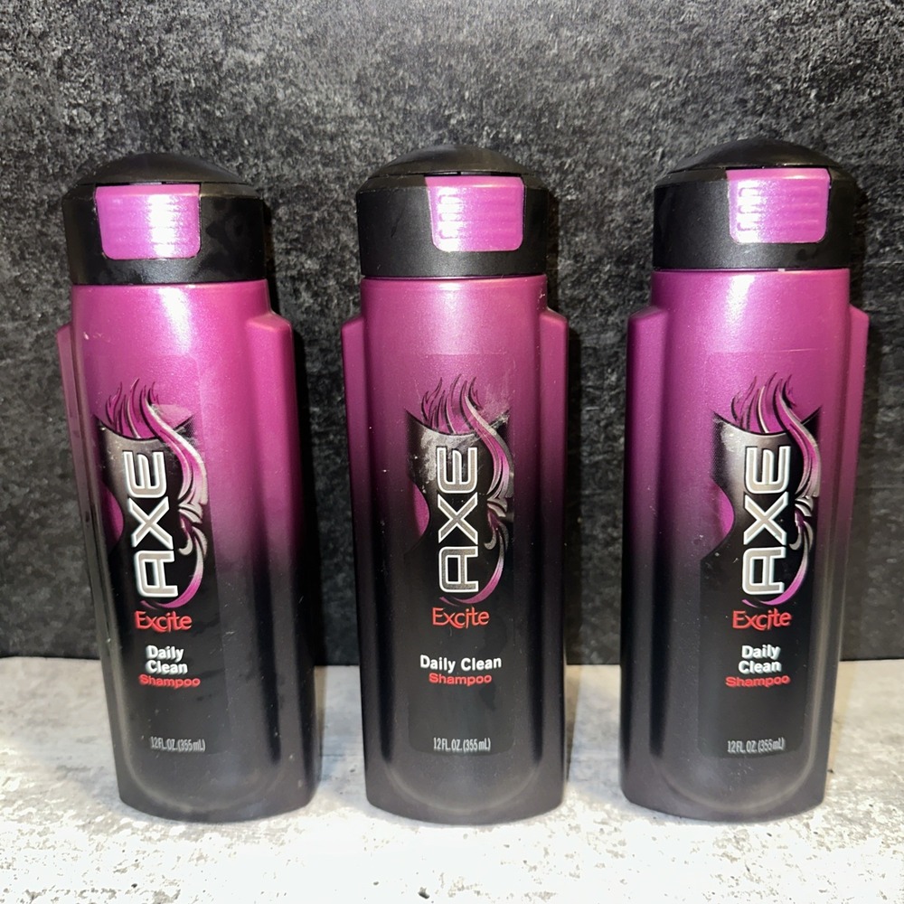 3 Lot AXE Excite Daily Clean Shampoo Purple & Black Bottle, 12oz